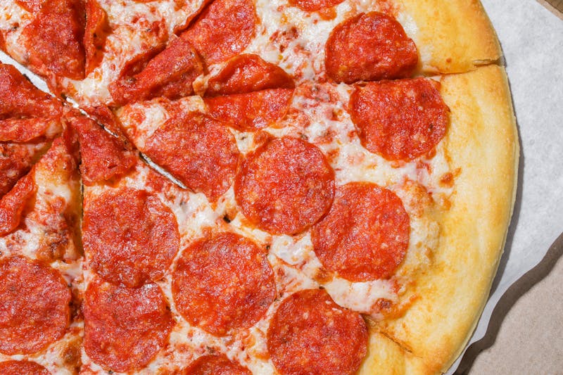 Pepperoni pizza loaded with sliced pepperoni